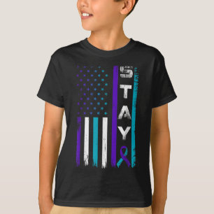Stay Teal Purple Ribbon Usa Flag Suicide Preventio T-Shirt
