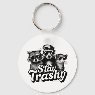Stay Trashy Raccoon Opossum Sunglasses Art Keychain