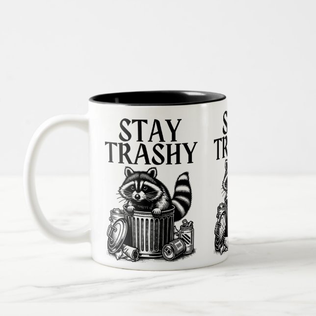 Stay Trashy Raccoon Two-Tone Coffee Mug (Left)