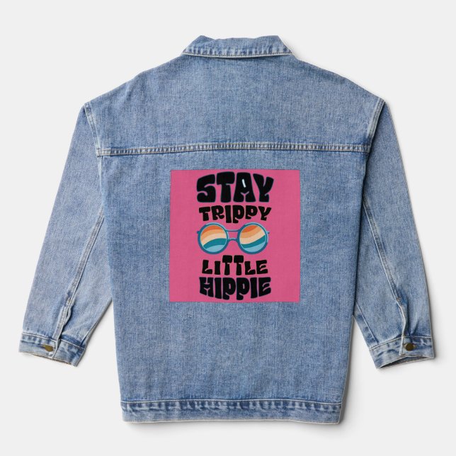 Stay Trippy Little Hippie – Retro Psychedelic Desi Denim Jacket (Back)