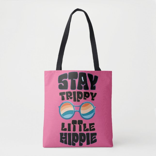 Stay Trippy Little Hippie – Retro Psychedelic Desi Tote Bag (Front)