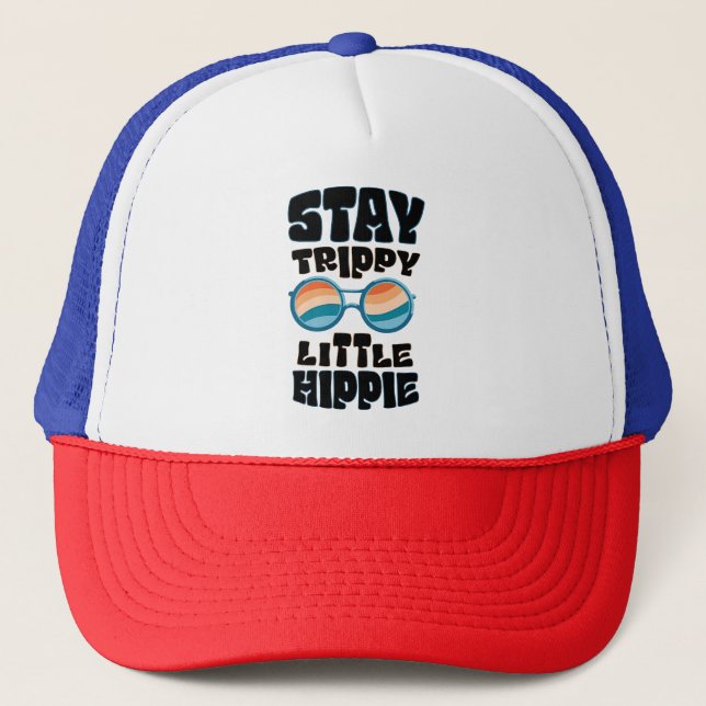 Stay Trippy Little Hippie – Retro Psychedelic Desi Trucker Hat (Front)