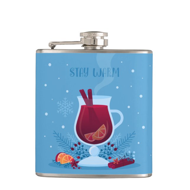 Stay Warm Winter Snow Cute Fun Drinking Gift Hip Flask (Front)