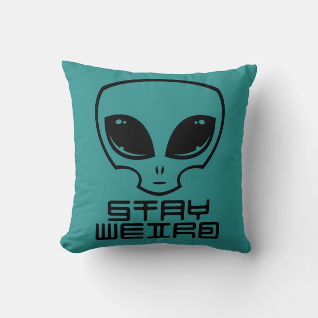 Stay Weird Alien Head Throw Pillow (Front)
