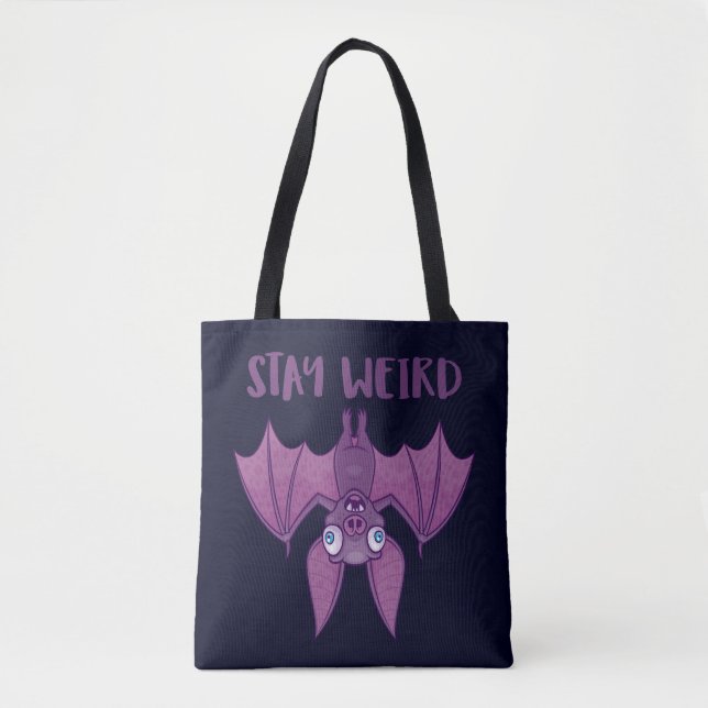 Stay Weird Cartoon Bat Tote Bag (Front)