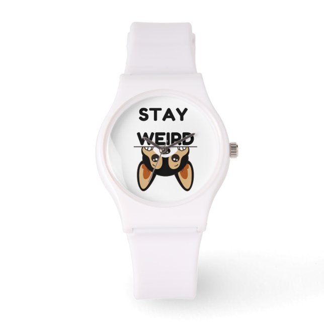 Stay Weird Funny Boston Terrier Cartoon Dog Watch (Front)