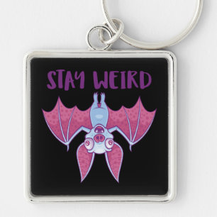 Stay Weird Quirky Albino Vampire Bat Cartoon Keychain