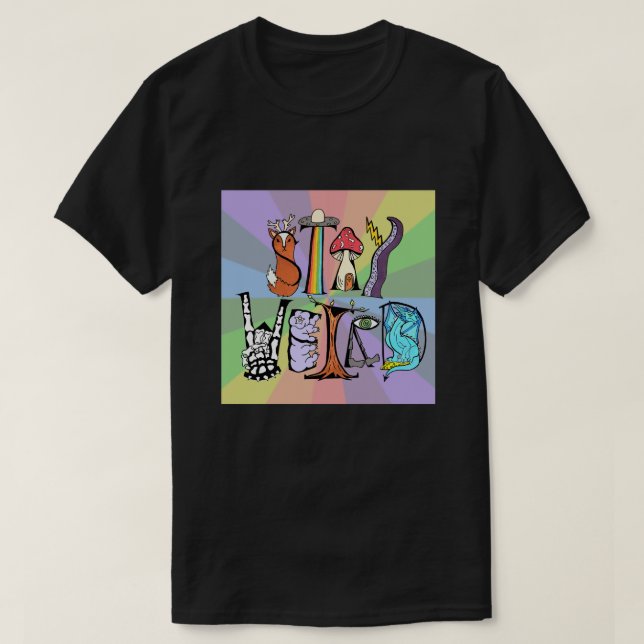 Stay Weird T-Shirt Rainbow Background (Design Front)
