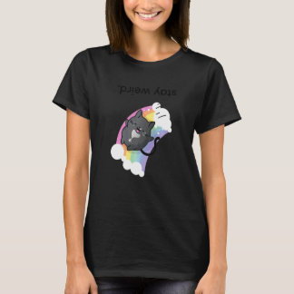 Stay Weird Upside Down Tuxedo Cat and Rainbow T-Shirt