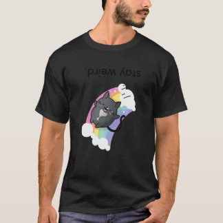 Stay Weird Upside Down Tuxedo Cat and Rainbow T-Shirt