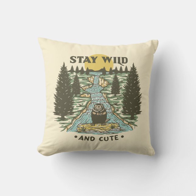 Stay Wild and Cute Throw Pillow (Front)
