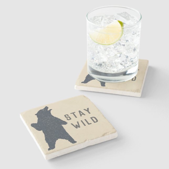 Stay Wild Bear Silhouette Stone Coaster (Side)