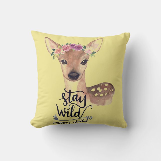 Stay Wild Boho Fawn Throw Pillow (Front)