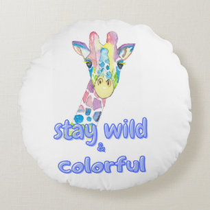 Stay Wild & Colorful – Cute Colorful Giraffe Water Round Pillow