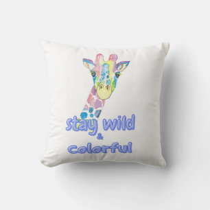 Stay Wild & Colorful – Cute Colorful Giraffe Water Throw Pillow