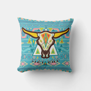 Stay Wild Cow Skull Throw Pillow