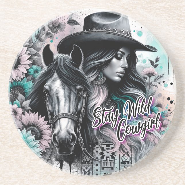 Stay wild cowgirl western  coaster (Front)