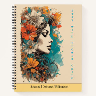 Stay Wild Flower Child   Boho Floral Portrait Notebook