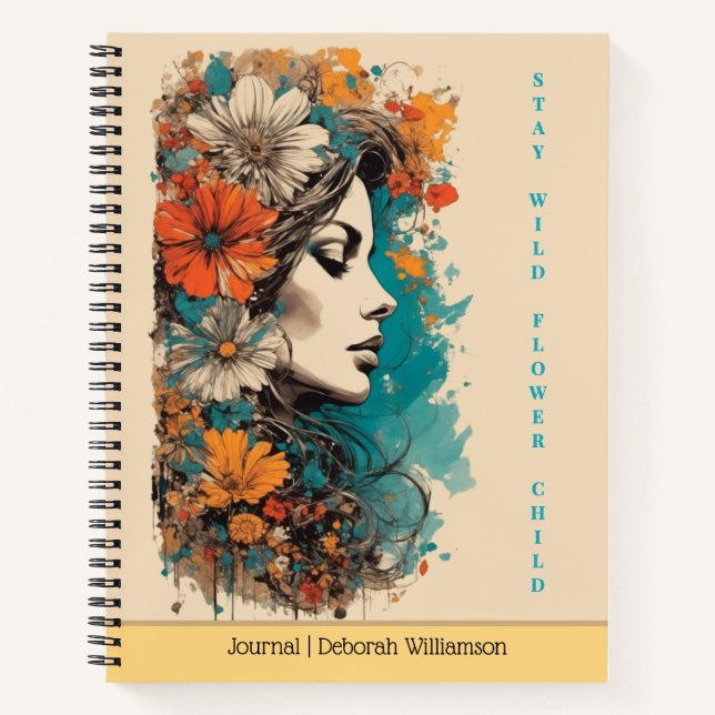 Stay Wild Flower Child | Boho Floral Portrait Notebook (Front)