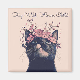 Stay Wild, Flower Child Cat Floral Boho Magnet
