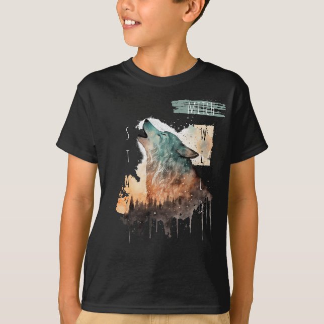 "Stay Wild" Howling Wolf Customizable Boy's T-Shirt (Front)