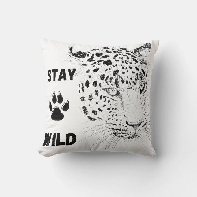 Stay Wild Leopard Graphic Throw Pillow (Front)