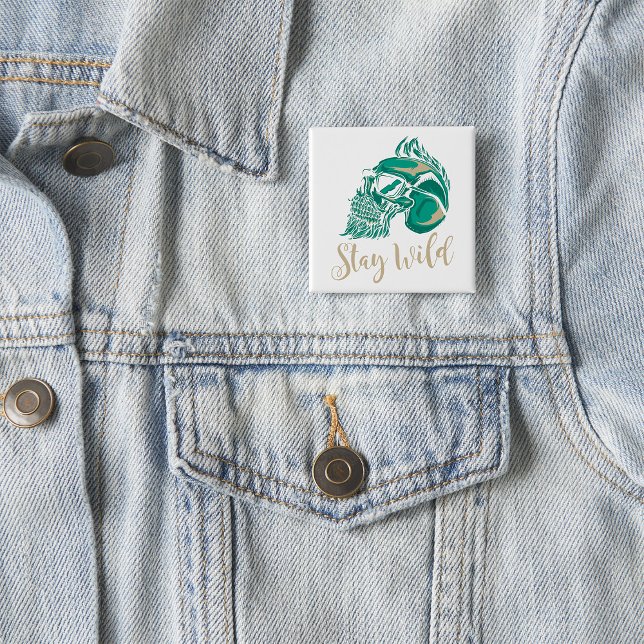 Stay Wild Modern Bearded Skull 2 Inch Square Button (Creator Uploaded)