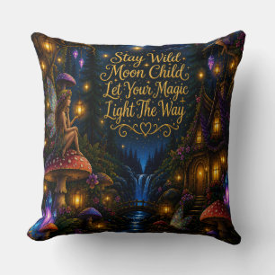 Stay Wild Moon Child Enchanted Forest Throw Pillow