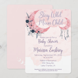 Stay Wild Moon Child Hippie Baby Shower Invitation