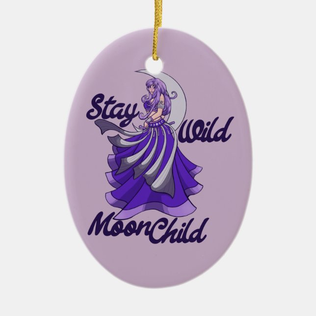 Stay Wild Moon Child Moon Goddess Art MoonChild Ceramic Ornament (Front)