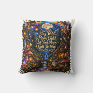 Stay Wild Moon Child Whimsical Fairy Forest Throw Pillow
