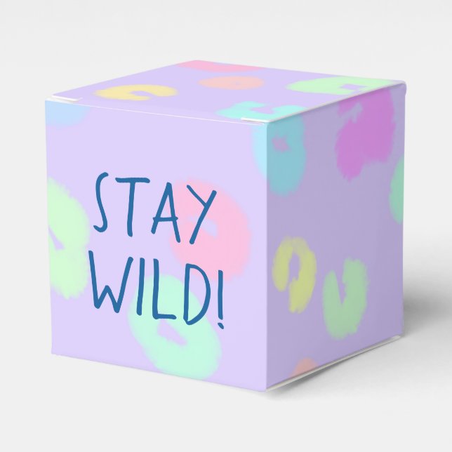 "Stay Wild!" Pastel Rainbow Leopard Print Favor Box (Front Side)
