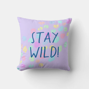 "Stay Wild!" Pastel Rainbow Leopard Print Throw Pillow