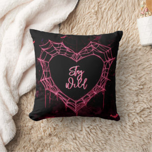 “Stay Wild” Pink Neon Heart Web Custom Name Throw Pillow