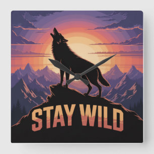 Stay Wild Square Wall Clock