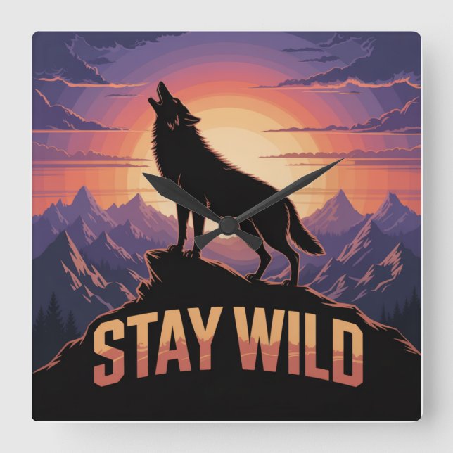 Stay Wild Square Wall Clock (Front)