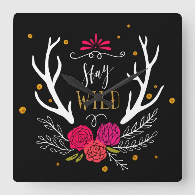 Stay Wild Square Wall Clock (Front)
