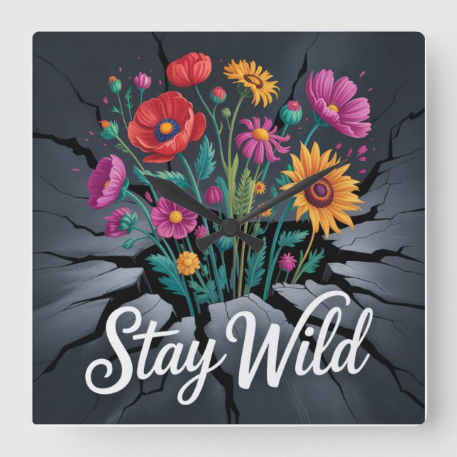 Stay Wild Square Wall Clock (Front)