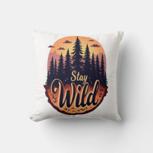 Stay Wild: Sunset Forest Illustration Throw Pillow