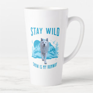 Stay Wild White Wolf Snow Runway Latte Mug
