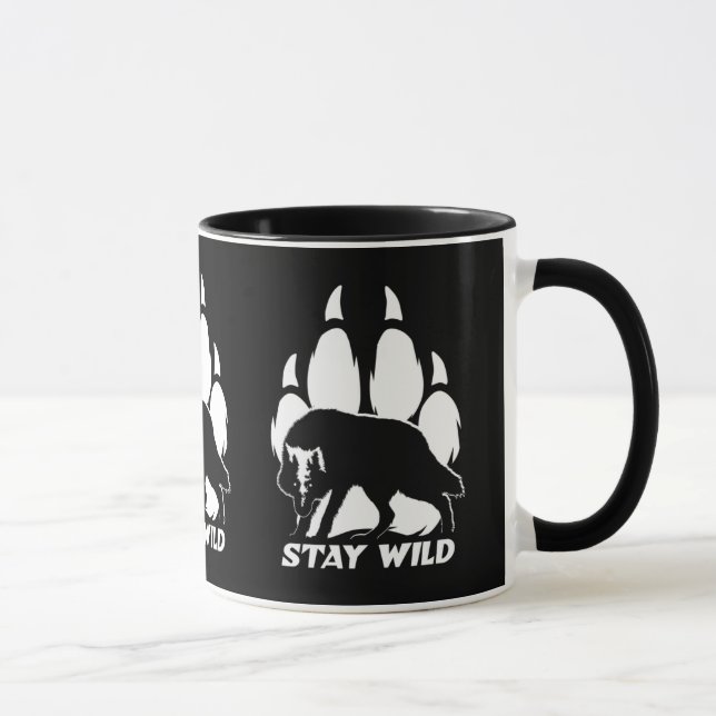 Stay Wild - Wolf silhouette and footprint Mug (Right)