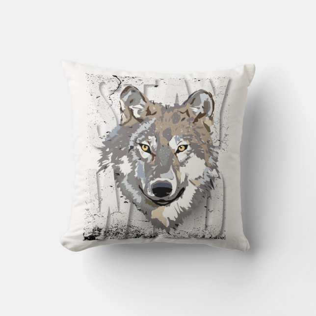 Stay Wild Wolf Throw Pillow–Rustic Wildlife Decor Pillow (Front)