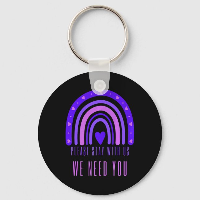 Stay With Us Rainbow 988 Suicide Prevention  Keychain (Front)