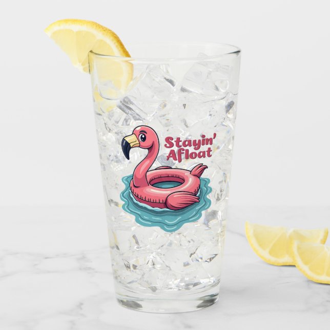Stayin’ Afloat Funny Flamingo Pool Float Retro Glass (Front Ice)