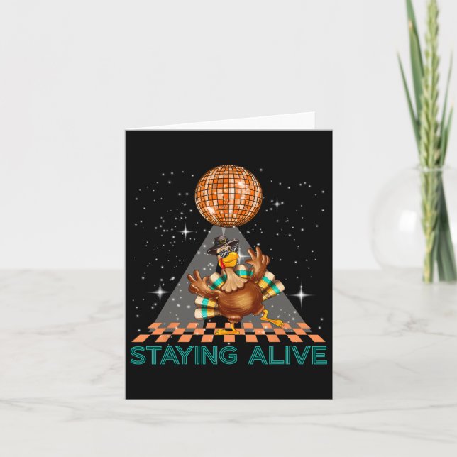 Staying Alive Disco 70s Turkey Thanksgiving Dance  Card (Front)
