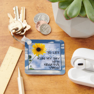 Staying Positive Text With A Sunflower In The Sky Keychain