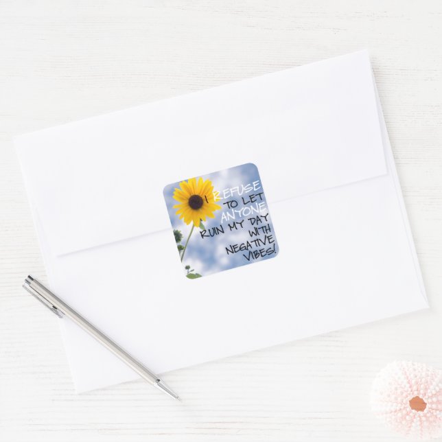 Staying Positive Text With A Sunflower In The Sky Square Sticker (Envelope)