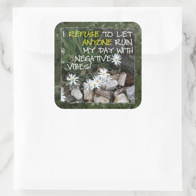 Staying Positive Text With White Daisies Square Sticker (Bag)