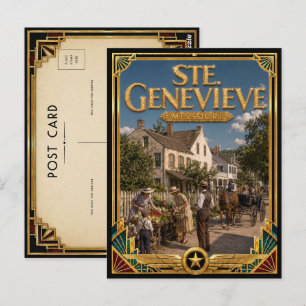 Ste. Genevieve Missouri Vintage Art Deco Golden Postcard