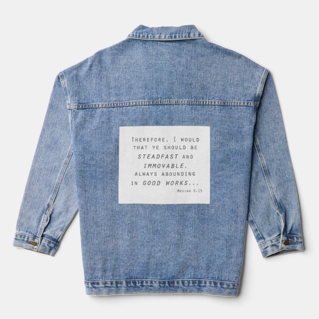 steadfast immovable mosiah lds scripture denim jacket (Back)